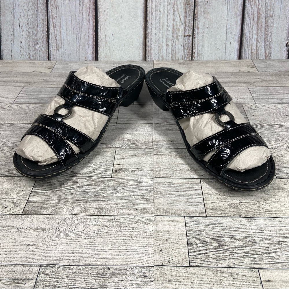 Josef Seibel Sandals Womens 10.5 41 Black Slip On Slides Open Toe Shoes Heels - Picture 8 of 10